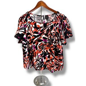 Worthington Top‎ Blouse Women's 1X Abstract Print Short Sleeve Multicolor